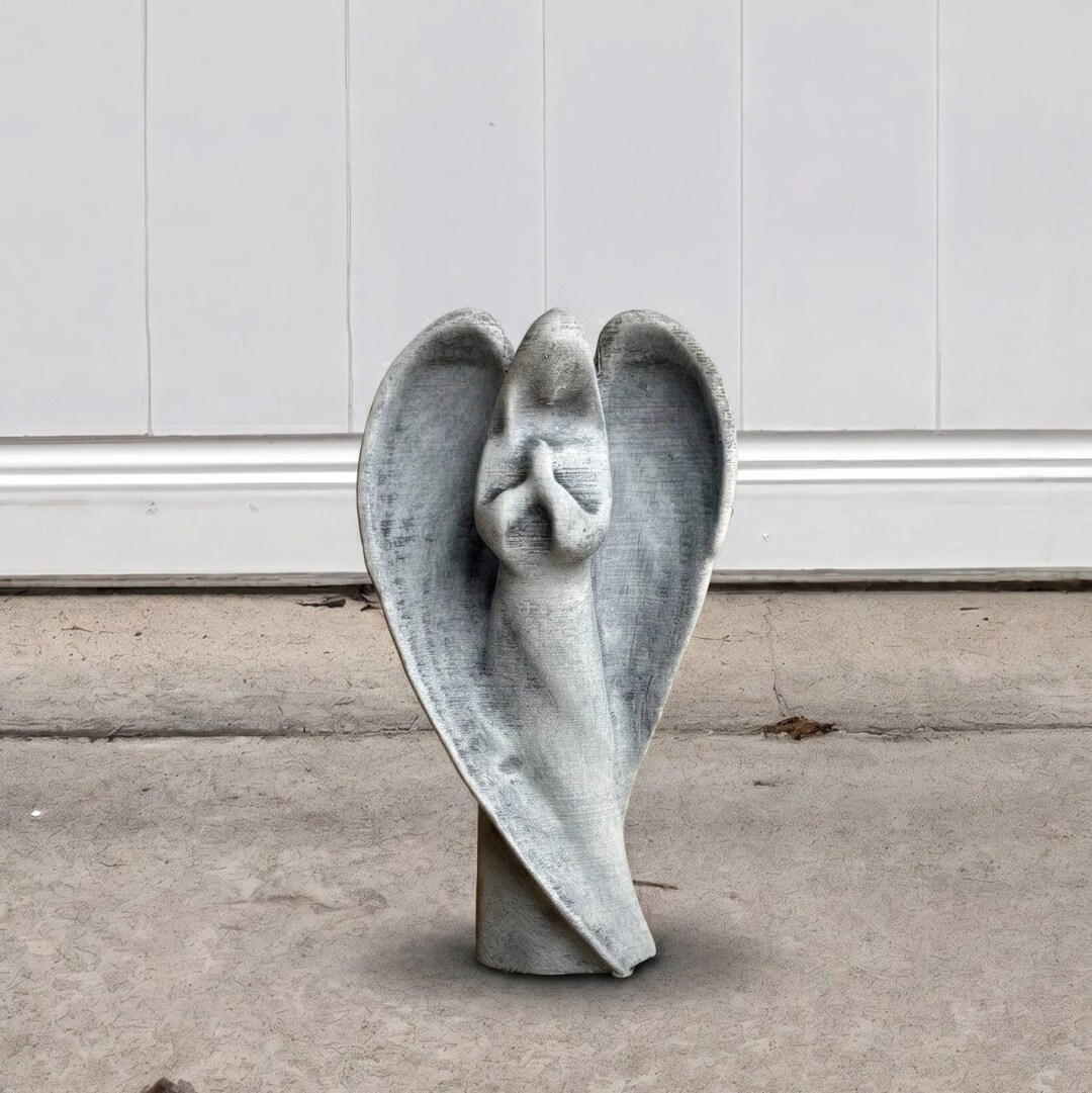 Stone Guardian Angel Statue Concrete Praying Figurine Outdoor Memorial ...
