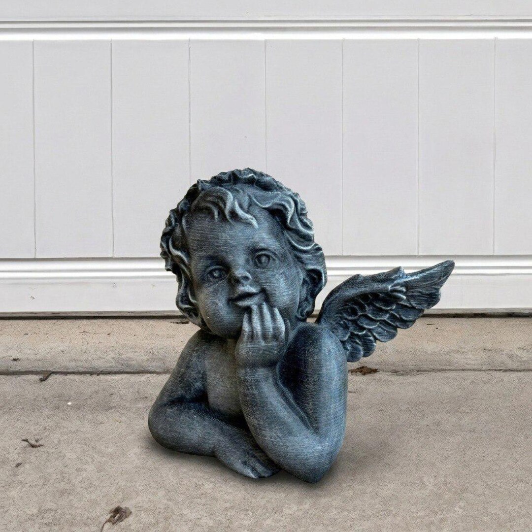 Concrete Cute Baby Angel Statue Stone Cherub Figurine Outdoor Garden ...