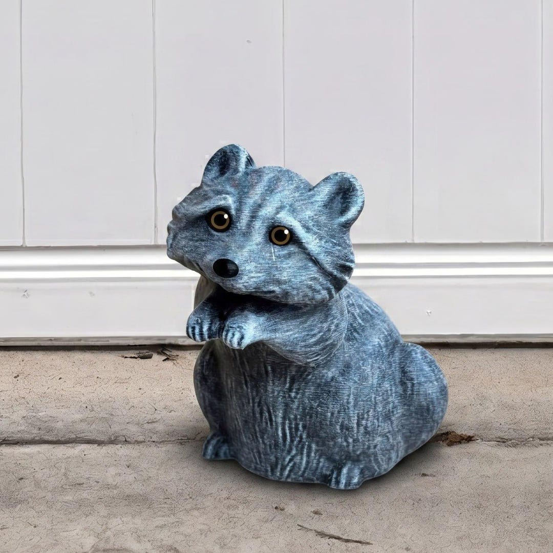 Concrete Raccoon Statue Stone Wildlife Figurine Outdoor Garden Decor ...