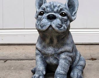 Concrete Frenchie Dog Sculpture Stone Puppy Figurine Outdoor Garden Decor Cement Dog Ornament Pet Memorial Gift Lawn Art