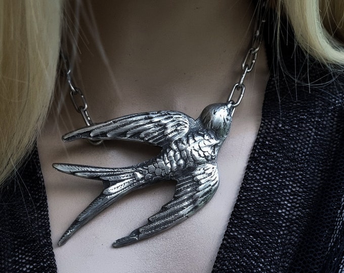 Swallow necklace | large silver swallow necklace, handmade