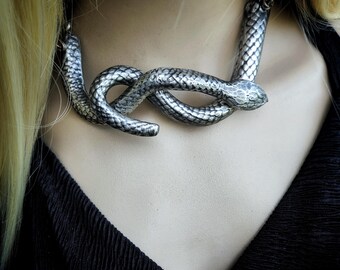 Snake necklace | Large handmade silver serpent with chunky chain, statement necklace