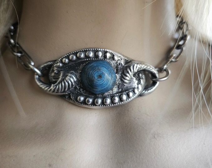 Evil eye choker necklace | amulet necklace, silver evil eye, statement necklace, large evil eye