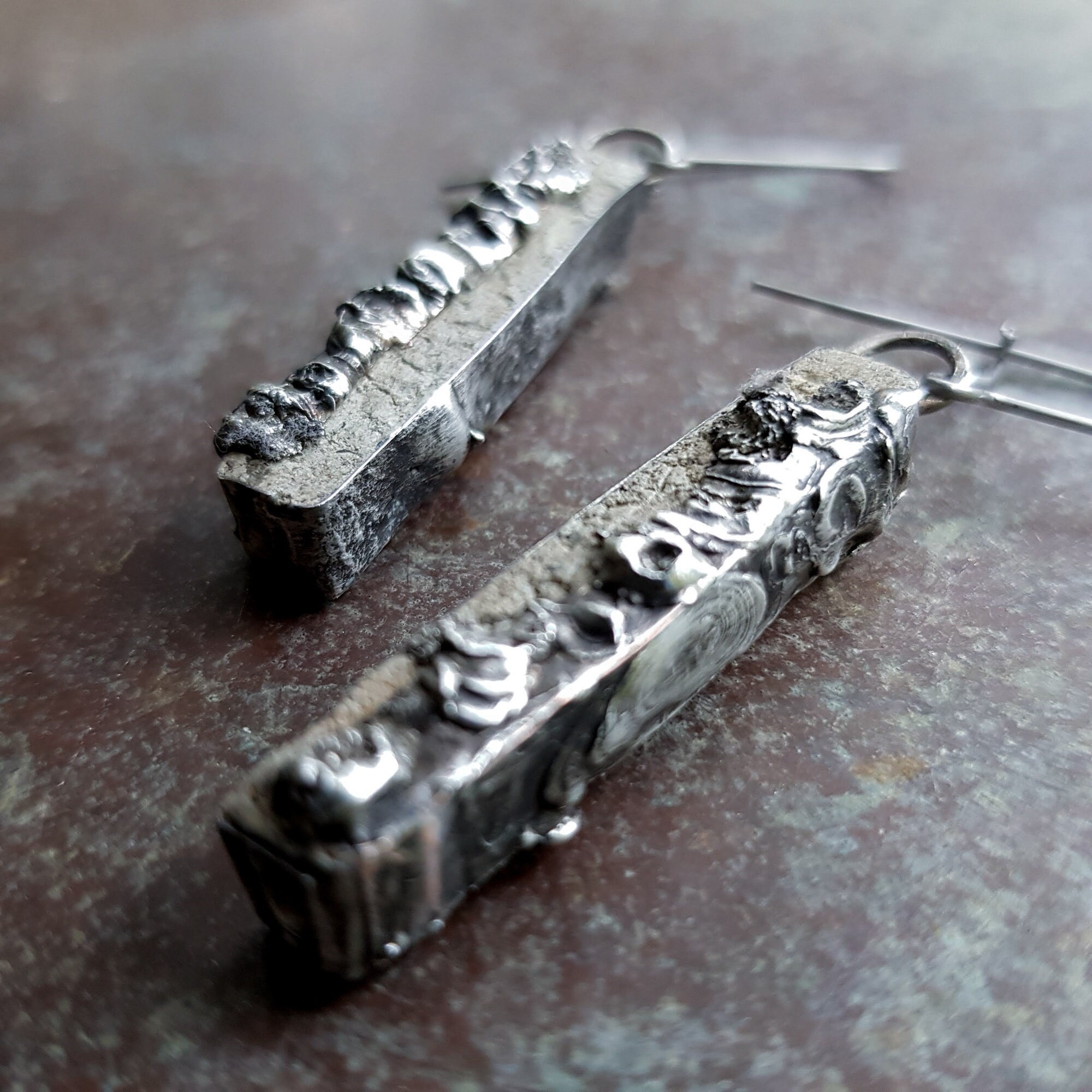 Soldered concrete earrings brutalist earrings made from concrete and