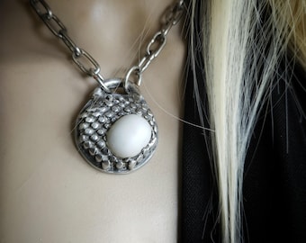 Brutalist necklace with deconstructed faux pearl | handmade statement jewelry