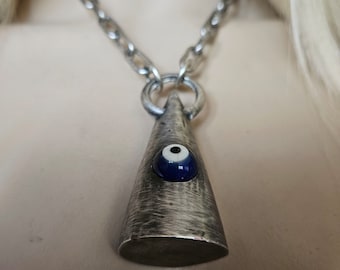 Evil Eye Necklace | blue glass evil eye bead in contemporary conical silver setting, contemporary amulet jewelry