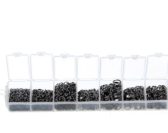 1500 Gunmetal Jump Rings - Open & Closed Jump Rings in Plastic Box with Hang Hole - 3mm - 8mm - Ships IMMEDIATELY from California - CASE12