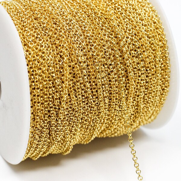 25' Gold Rolo Chain - 2mm - Lead Free - 7M - 25 Feet  - Jewelry Making Supplies - Ships IMMEDIATELY from USA - CH746-25