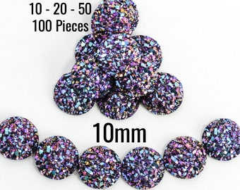 10mm Druzy Cabochons - Purple Blue - AB Color - 10 - 20 - 50 - 100 Pieces - Jewelry Making Supplies - Ships IMMEDIATELY - C686