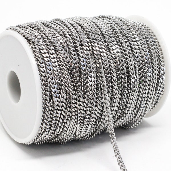 3' STAINLESS STEEL Curb Chain - Faceted - Twisted - 5x4mm - 3 Feet - Jewelry Making Supplies - Ships Immediately - CH911