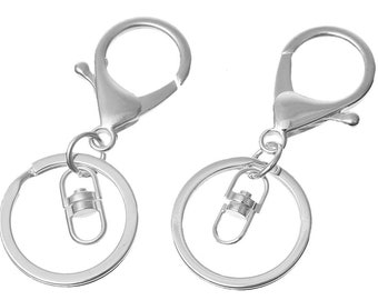 3 Key Chains - Silver Plated - Swivel Lobster Claw Clasps - 69x30mm - Ships IMMEDIATELY from California - A594