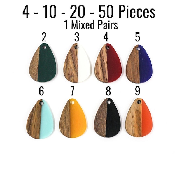 Wood Resin Pendants - U Pick Resin & Wood Teardrops - 22x15mm - 4 - 10 - 20 - 50 Pieces - Ships IMMEDIATELY from USA - EF414