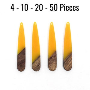 Wood Resin Pendants - Gold & Wood Teardrops - 44x8mm - 4 - 10 - 20 - 50 Pieces -  Jewelry Making Supplies - Ships IMMEDIATELY - EF828