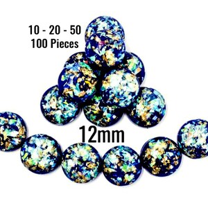 Cabujones de lámina de oro - 12 mm - Azul con copos de azul claro y dorado - 10 - 20 - 50 - 100 piezas - Suministros para hacer joyas - Envío RÁPIDO - C591