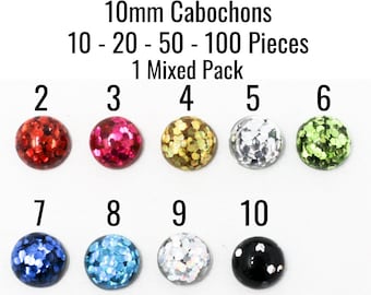 10mm Cabochons - Confetti Glitter - U Pick - Flat Backs - Ships IMMEDIATELY from USA - C935