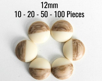 12mm Wood Resin Cabochons - Cream Resin & Wood - 10 - 20 - 50 - 100 Pieces - Ships IMMEDIATELY - C701