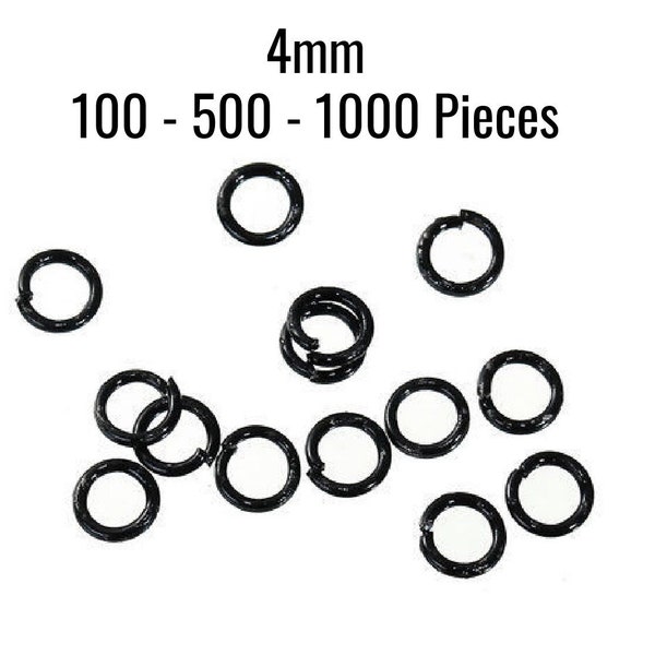4mm Jump Rings - Black - 4mm - 0.7mm Thick - 21 Gauge - 100 - 500 - 1000 Pieces - Ships IMMEDIATELY from USA - F598