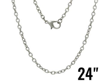 4 Silver Necklaces - 24" - 3.5x2.5mm Cable Chain with Lobster Clasps - Antique Silver - Ships IMMEDIATELY - Jewelry Making Supplies - CH453