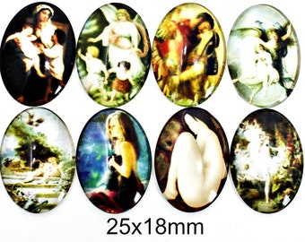 10 Cabochons 25x18mm - Glass -  Assorted People Designs - Jewelry Making Supplies - Ships IMMEDIATELY - C346a