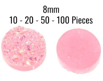 8mm Druzy Cabochons - Pink - CHUNKY - AB Color- 10 - 20 - 50 - 100 Pieces - Ships IMMEDIATELY - C730