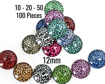 12mm Leopard Cabochons - Assorted - Bright Colors - Glass - 10 - 20 - 50 - 100 Pieces - Jewelry Making Supplies - Ships IMMEDIATELY - C707