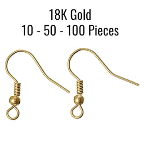 REAL 18K Gold Earring Hooks BEWARE of Fakes Spring and Ball 18x18mm Copper Material 10 50 or 100 Pieces From USA EF113 image 1