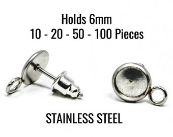 Earring Trays with Loops - STAINLESS STEEL - FREE Backs - Holds 6mm - 14x8mm - 10 - 20 - 50 - 100 Pieces - Jewelry Making Supplies - EF247