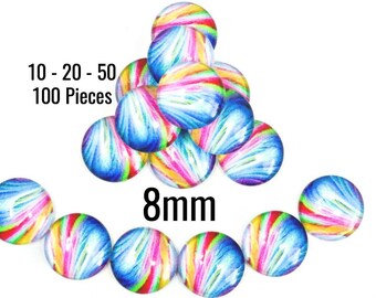 8mm Streaked Cabochons - Assorted - Pink Blue Yellow and Green - Glass - 10 - 20 - 50 - 100 Pieces - Ships IMMEDIATELY from Arizona - C787