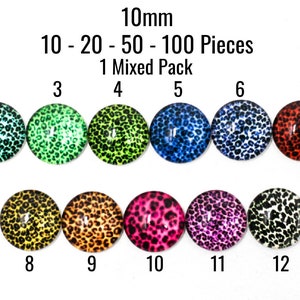 10mm Leopard Cabochons - U PICK - Leuchtende Farben - Glas - 10 - 20 - 50 - 100 Stück - Schiffe SOFORT aus USA - C782