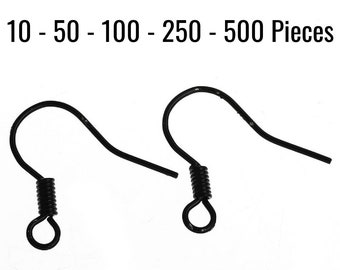Black Earring Wires - Hooks - 16x15mm - 0.5mm - 22 Gauge - 10 - 50 - 100 - 250 - 500 Pieces- Ships IMMEDIATELY from California - EF202