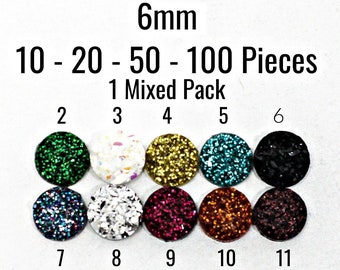 6mm Druzy Cabochons - U PICK - Flat Backs - AB Color - 10 - 20 - 50 - 100 Pieces - Ships Immediately from USA - C560