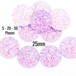 25mm Druzy Cabochons - Lavender - Flat Backs - AB Color - 5 - 20 - 50 Pieces - Ships IMMEDIATELY - Jewelry Making Supplies - C883