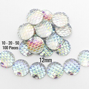 マーメイドスケールカボション - 12 mm - クリア - AB レインボーカラー - 10 - 20 - 50 - 100 個 - ジュエリー製作用品 - すぐに発送 - C501
