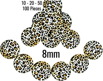 8mm Leopard Cabochons - Glass - 10 - 20 - 50 - 100 Pieces - Ships IMMEDIATELY from California - C646