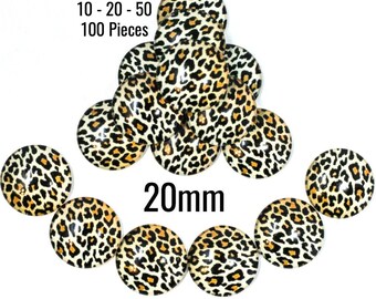 20mm Leopard Cabochons - Glass - 10 - 20 - 50 - 100 Pieces - Ships IMMEDIATELY from California - C651