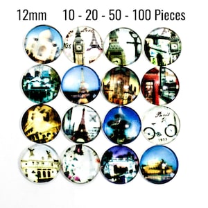 Cabujones de 12 mm - Sellos de cúpula redondos con parte posterior plana - Vidrio - Estilos europeos variados - 10 - 20 - 50 - 100 piezas - Suministros para hacer joyas - C368