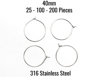 40mm Wine Rings - 316 STAINLESS STEEL - Earrings Hoops - 0.7mm Thick - 21 Gauge - 25 - 100 - 200 Pieces - Jewelry Making Supplies - SC1583