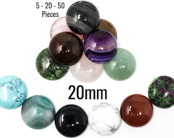 Gemstone Cabochons - 20mm - Assorted - Round - Polished - Flatbacks - 5 - 20 - 50 Pieces - Jewelry Making Supplies - Ships FAST - C372