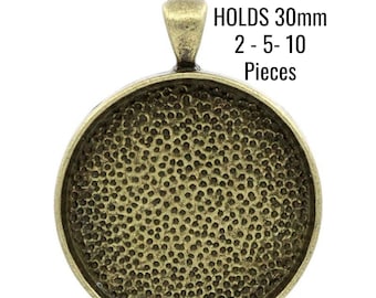 30mm Pendant Settings - Holds 30mm Cabochons - Antique Bronze - 42x33mm - 2 - 5 - 10 Pieces - FAST Ship - Jewelry Making Supplies - BC752