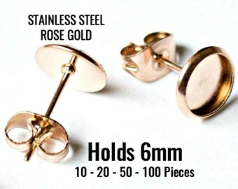 ROSTFREIE Ohrring Schalen - FREE Backs - Rose Gold - Hält 6mm - 10 - 20 - 50 - 100 Stück - Schmuckherstellung Zubehör - SCHNELLES Schiff - F148