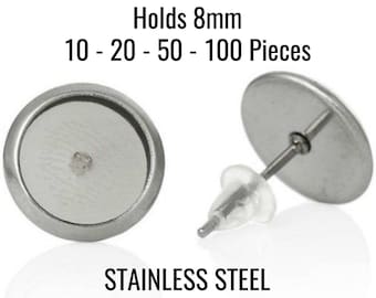 Earring Trays - REAL STAINLESS Steel 304 - FREE Backs - Holds 8mm - 10 - 20 - 50 - 100 Pieces - Ships Immediately from California - EF126