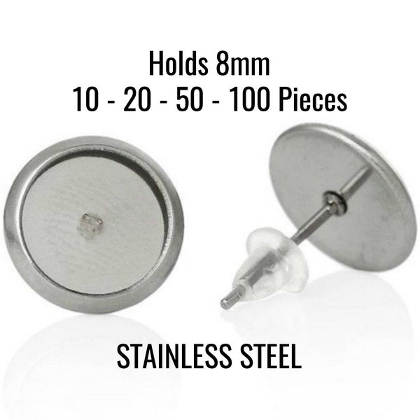 Earring Trays - REAL STAINLESS Steel 304 - FREE Backs - Holds 8mm - 10 - 20 - 50 - 100 Pieces - Ships Immediately from California - EF126