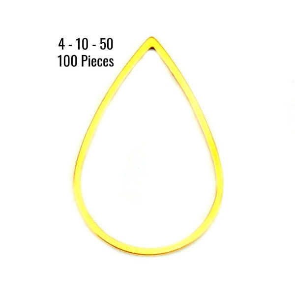 Gold Teardrop Pendants - Great for Earrings - 38x25mm - 4 - 10 - 50 - 100 Pieces -  Jewelry Making Supplies - Ships IMMEDIATELY - GC167