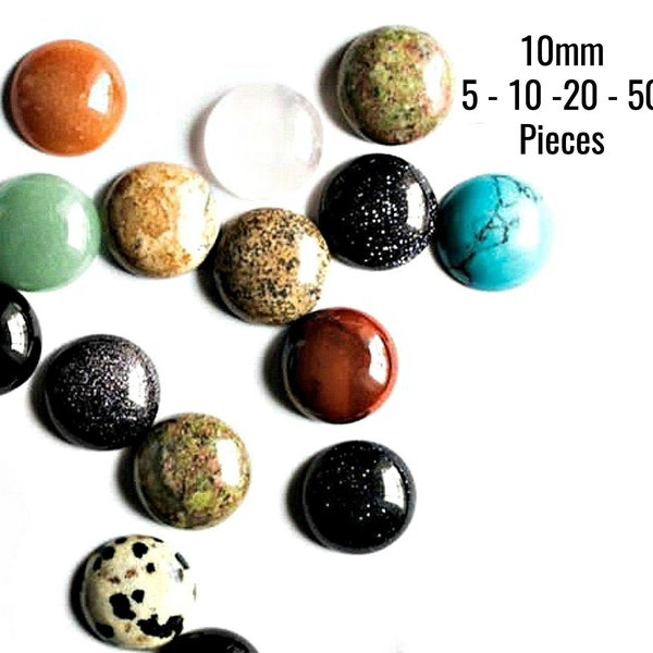 10mm Gemstone Cabochons - BULK - Assorted - Polished - 5 - 10 - 20 - 50 Pieces - Ships IMMEDIATELY from California - C326