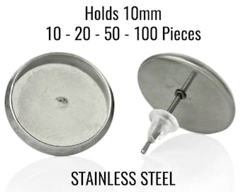 10mm Earring Trays - REAL STAINLESS Steel - FREE Backs - Holds 10mm - 10 - 20 - 50 - 100 Pieces - Ships Immediately from California - EF117