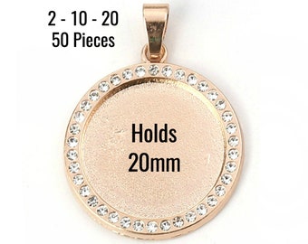 20mm Pendant Settings - KC Gold - Rhinestones - 34x25mm - 2 - 10 - 20 - 50 Pieces - Jewelry Making Supplies - Ships IMMEDIATELY - GC139
