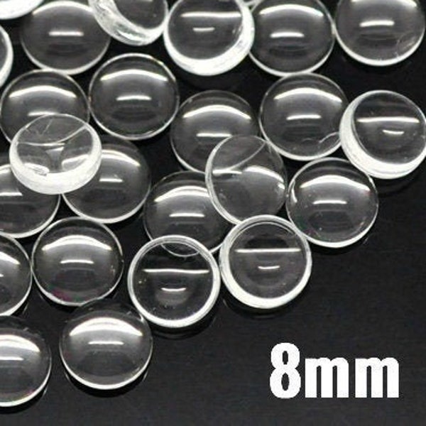 8mm Glass Dome Cabochons - Round - Clear Dome Seals - 10 - 20 - 50 - 100 - 200 Pieces - Ships IMMEDIATELY - C185