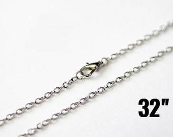 12 Silver Necklaces - BULK - Antique Silver Cable Chains - 3.5x2.5mm - 32" - Ships IMMEDIATELY from California - CH724a