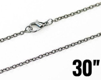 12 Gunmetal Necklaces - Cable Chains - 3x2mm - 30" Long - Jewelry Making Supplies - Ships IMMEDIATELY - CH728a