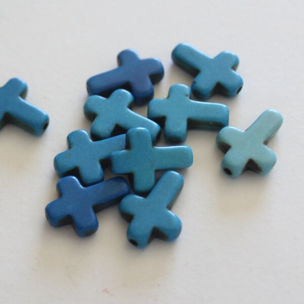 SALE 20 Cross Beads - Blue - Howlite - 16x12mm - Ships IMMEDIATELY from California - B784